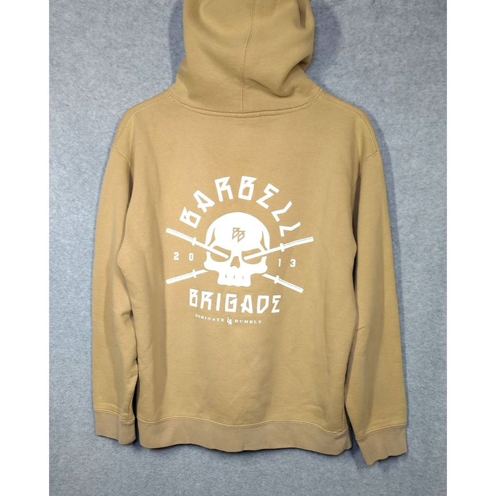 Barbell Brigade Hoodie Pullover Men M Tan White Active Wear Camping Hiking